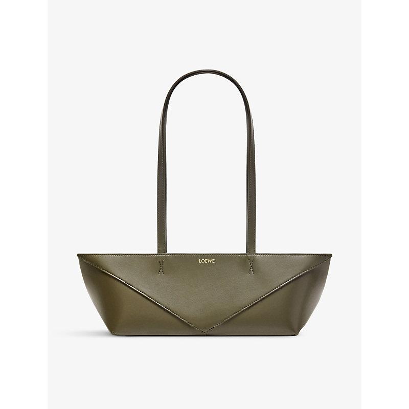 Loewe Puzzle Fold Cropped Leather Shoulder Bag in Green Lyst