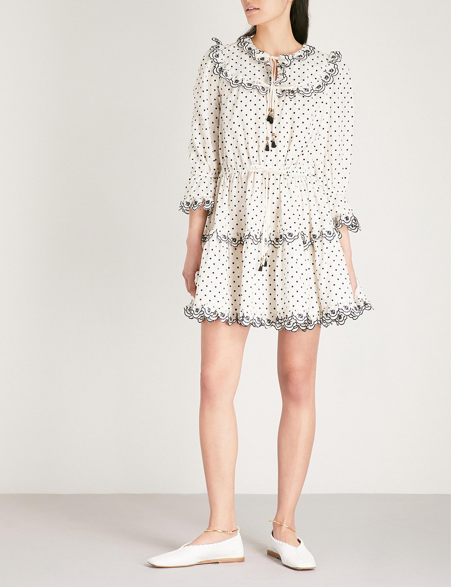 cream and black polka dot dress