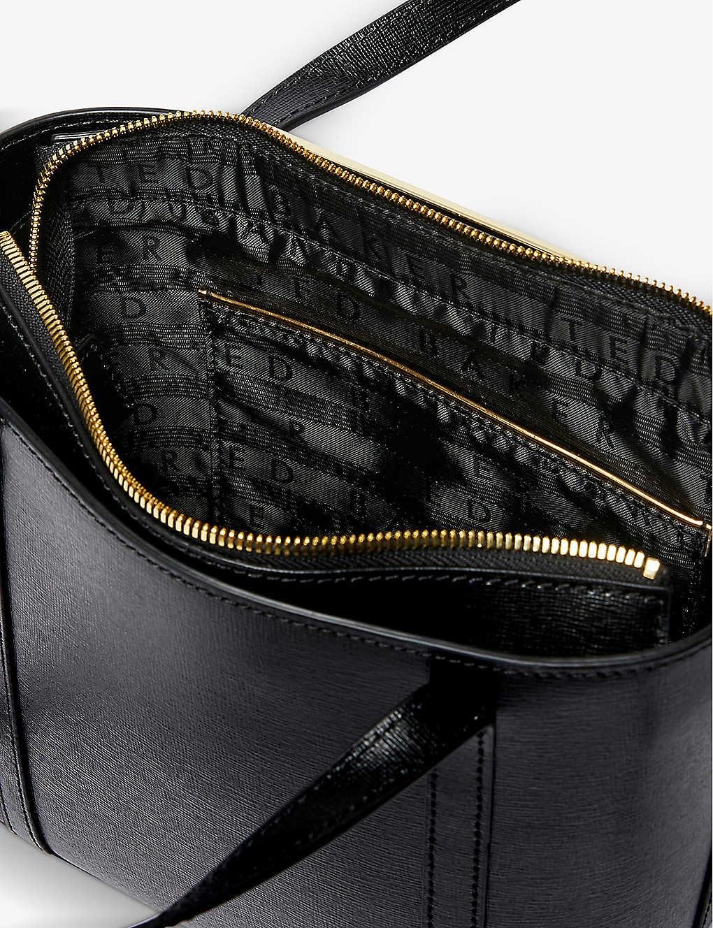 Ted Baker Womens Black Kimiaa Bar-detail Saffiano Leather Tote Bag