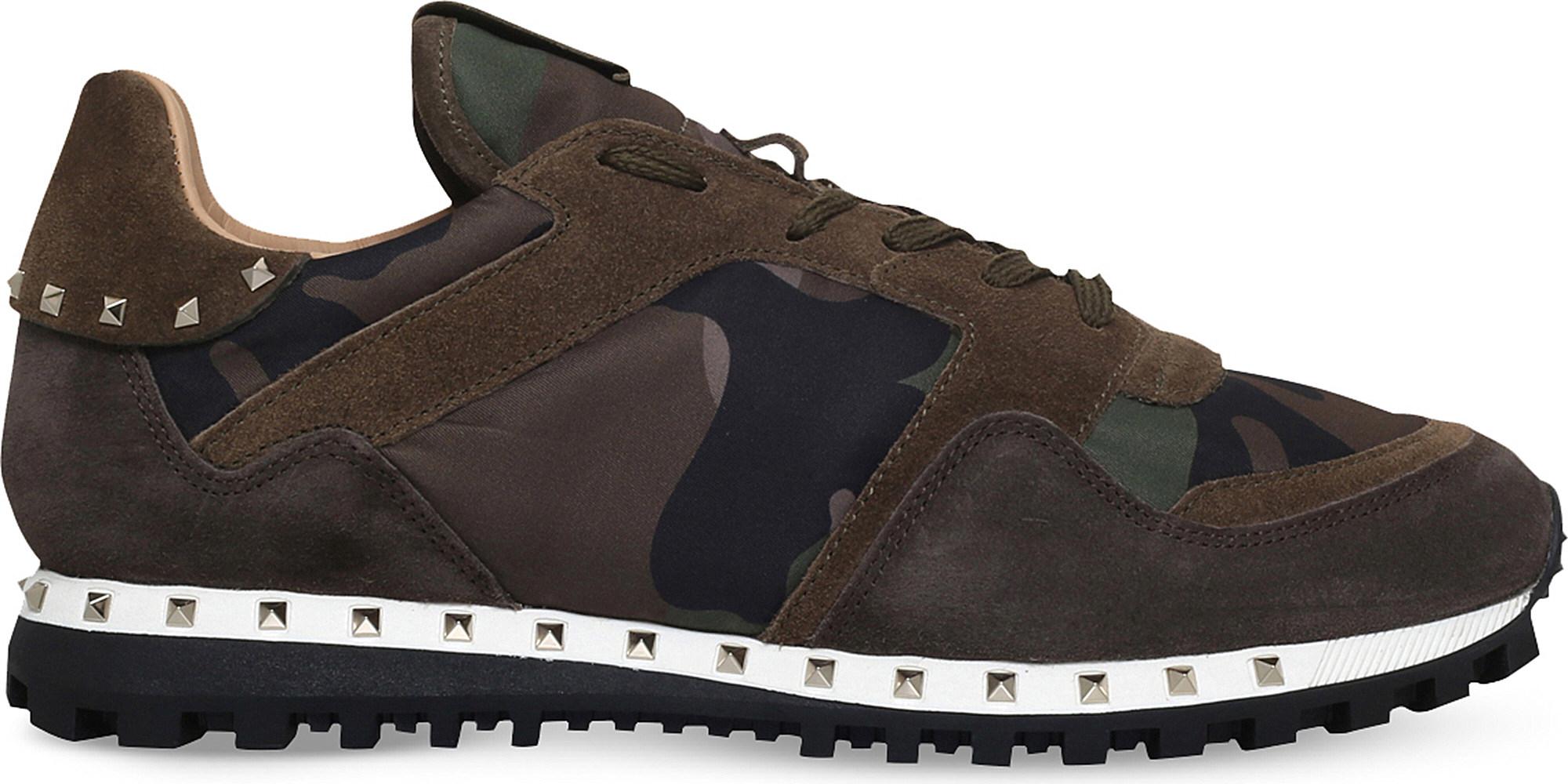 Lyst - Valentino Rockstud Studded Camo Suede Trainers in Black for Men