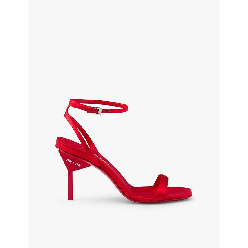 PRA TRIANGLE HEEL SATIN SANDALS CRIMSON