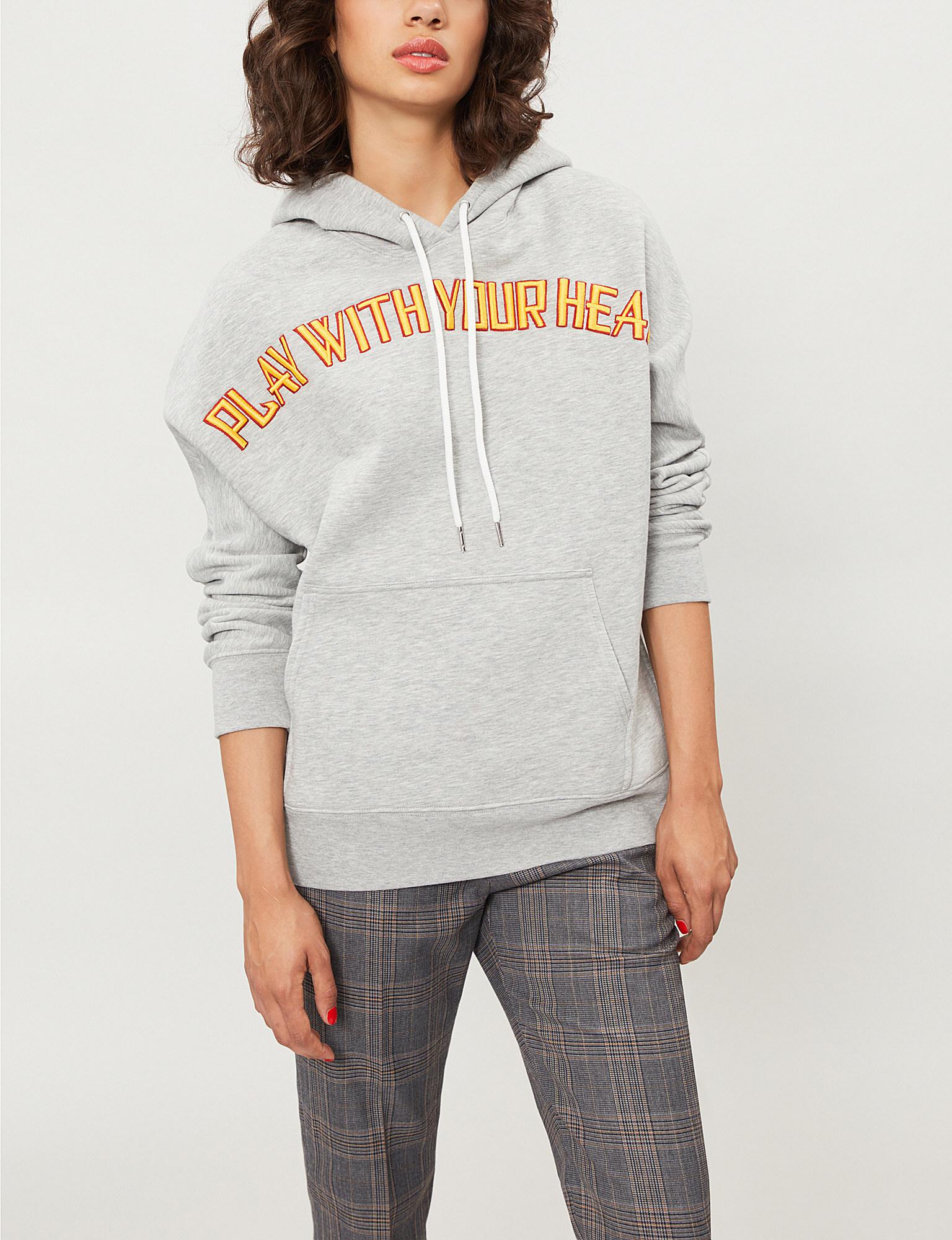 Sandro Hooded Sweatshirt With Embroidery in Grey Lyst Canada
