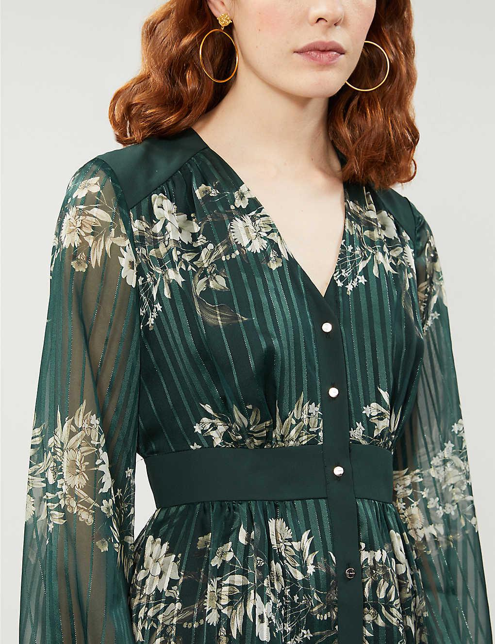 Ted Baker Dark Green Delyla Meadow Sweep Floral Chiffon Midi Dress Lyst