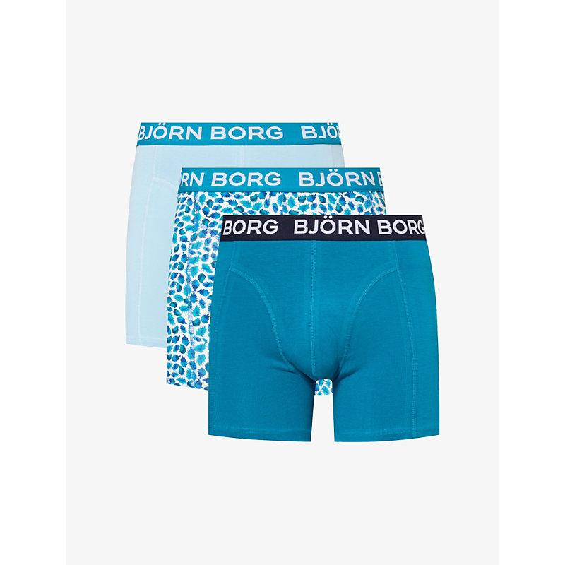 Björn Borg Performance Branded-waistband Pack Of Three Stretch-cotton Boxers  in Blue for Men | Lyst Canada
