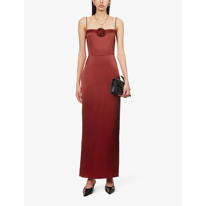 reformation frankie silk dress red Reformation Red Frankie Silk Maxi Dress by Reformation