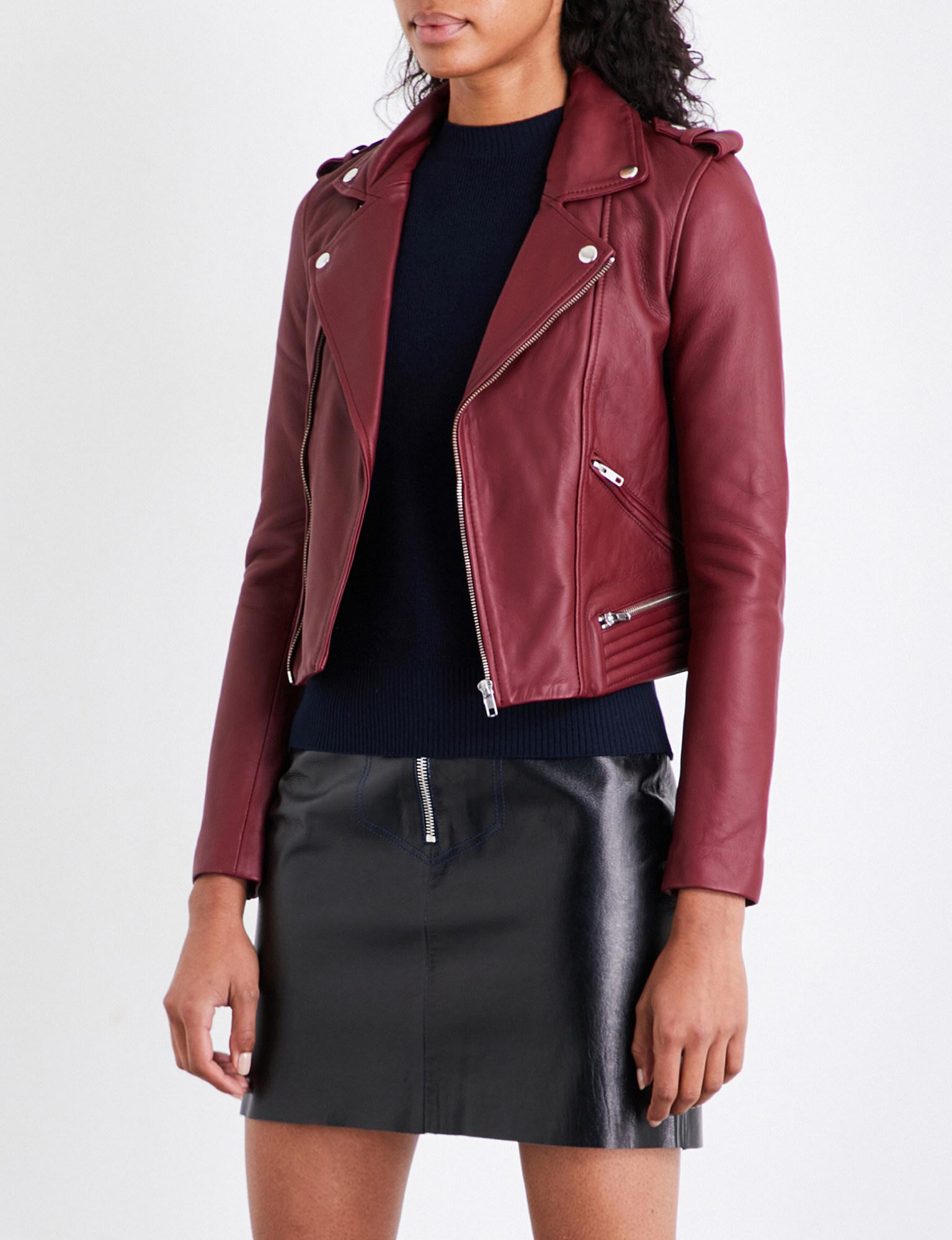 Maje Basalt Leather Biker Jacket in Red | Lyst