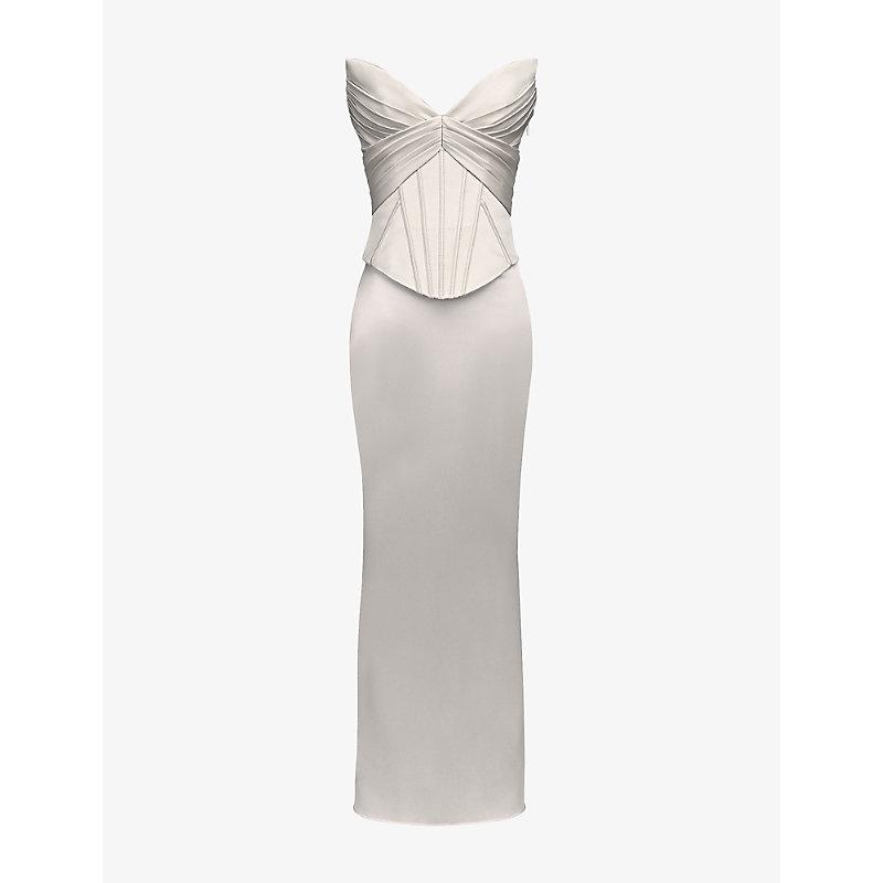 white christmas dresses Draped satin corset midi dress light pink/white S089D620 – RASARIO main image 0