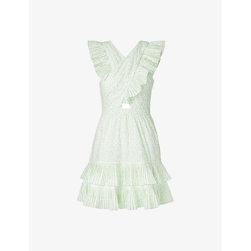 By Malina Fay Frill Cotton Mini Dres in Green | Lyst