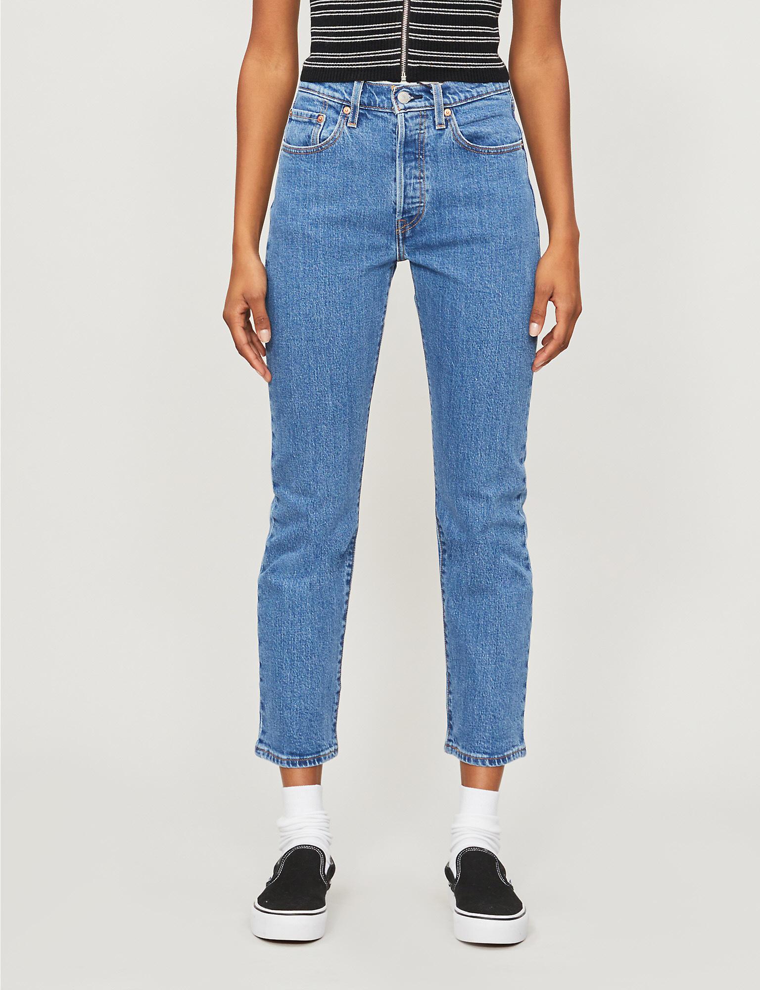Levi's Denim 501 Cropped Straight High-rise Jeans in Blue - Lyst