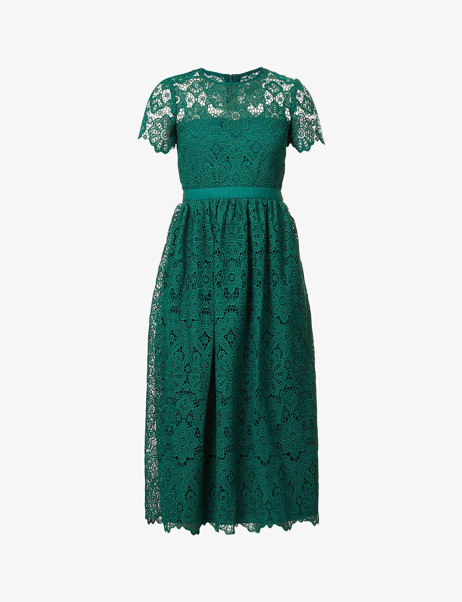 Self-Portrait Synthetic Floral Broderie-pattern Woven Midi Dress in ...