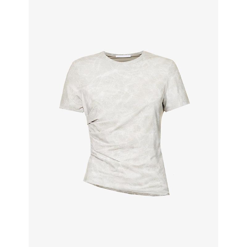 Helmut Lang Ruched Abstract-print Stretch-woven T-shirt in White