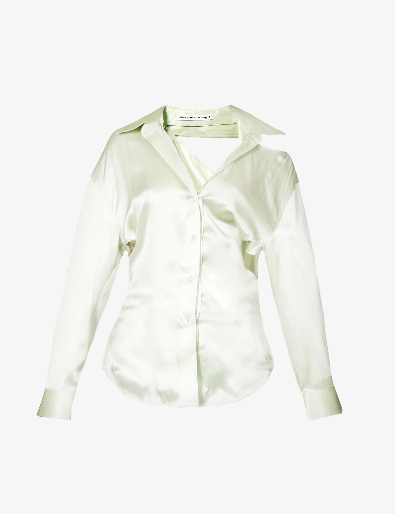Alexander Wang Cut-out Exposed-shoulder Silk Shirt in White | Lyst