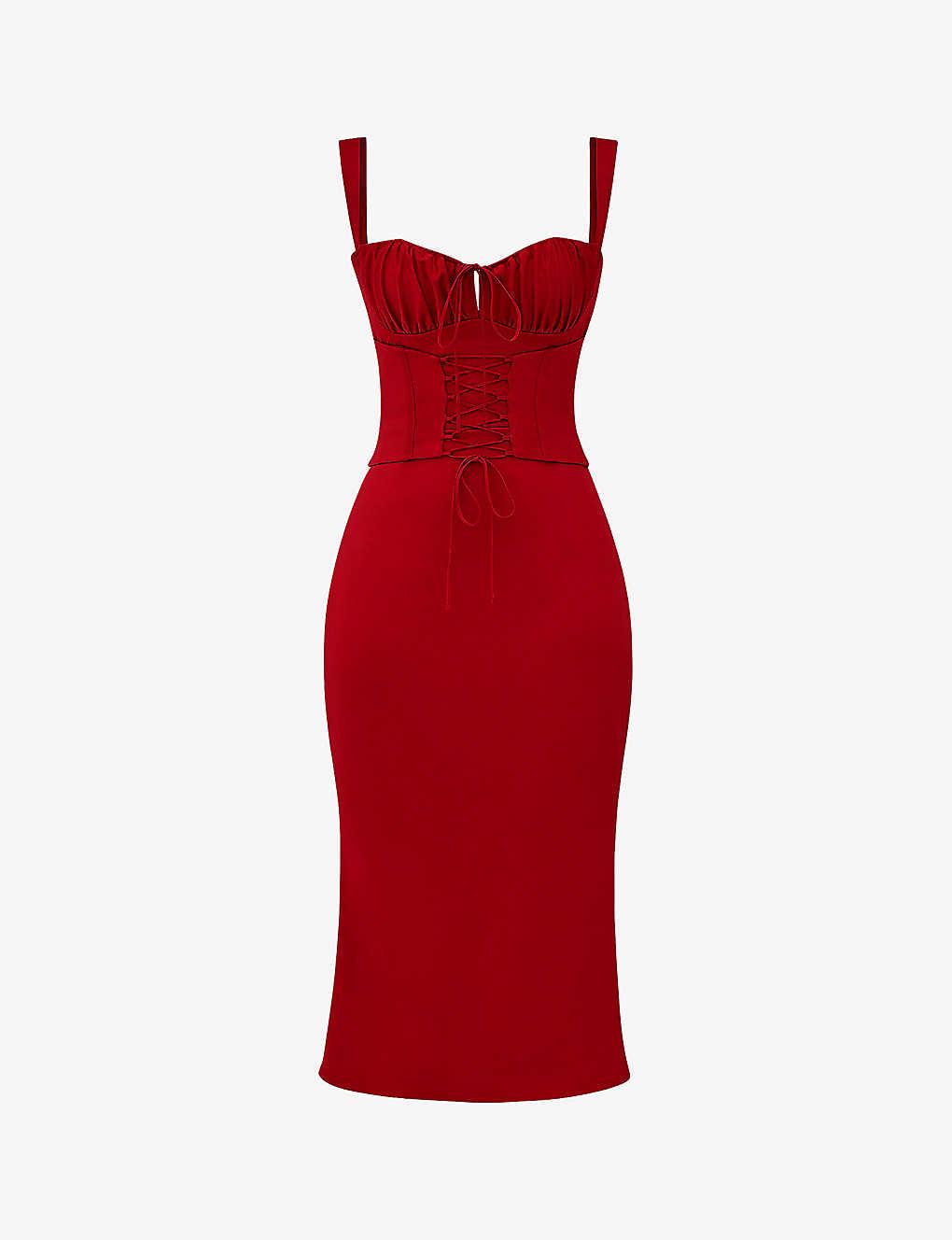 House Of Cb Valencia Corset Satin Midi Dress in Red Lyst