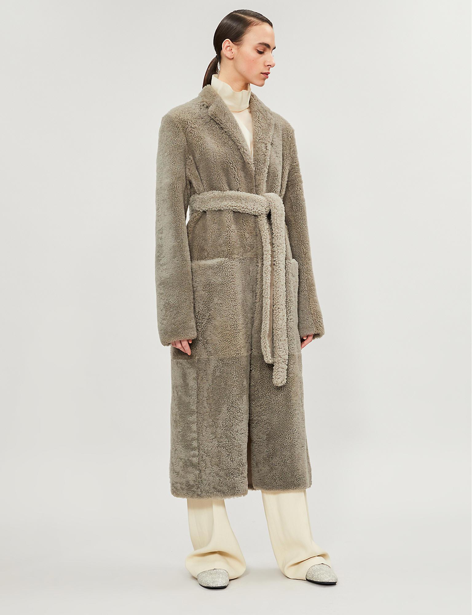 belted shearling coat