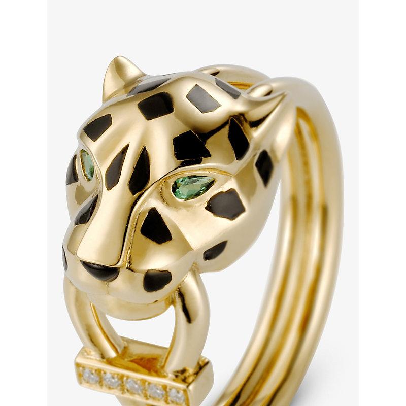 Cartier Panthère De 18ct Yellow-gold, 0.02ct Brilliant-cut Diamond,  Tsavorite, Onyx And Lacquer Ring in Metallic | Lyst