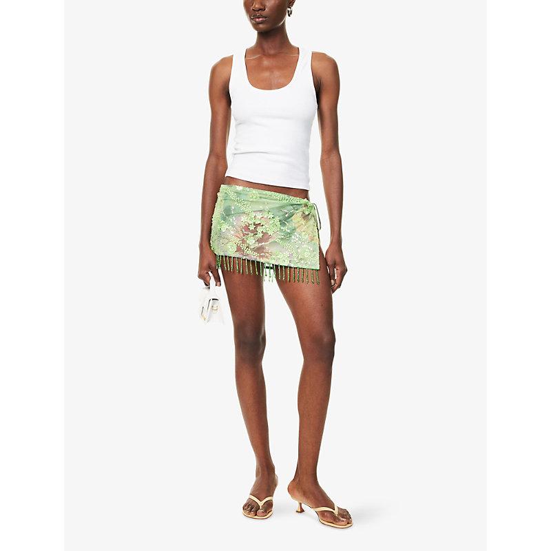 【JADED LONDON】フラワービーズ メッシュ ミニスカート Melona Embellished Wrap Mini Skirt | Jaded London | Clothing