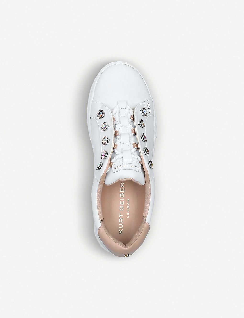 Kurt Geiger Womens White Liviah Crystal Eyelet Leather Trainers 3 | Lyst