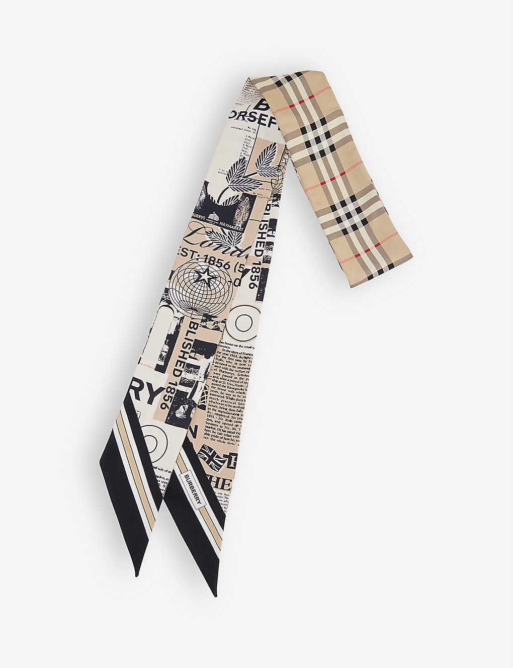 Burberry Montage Printembellished Skinny Silk Scarf in White Lyst