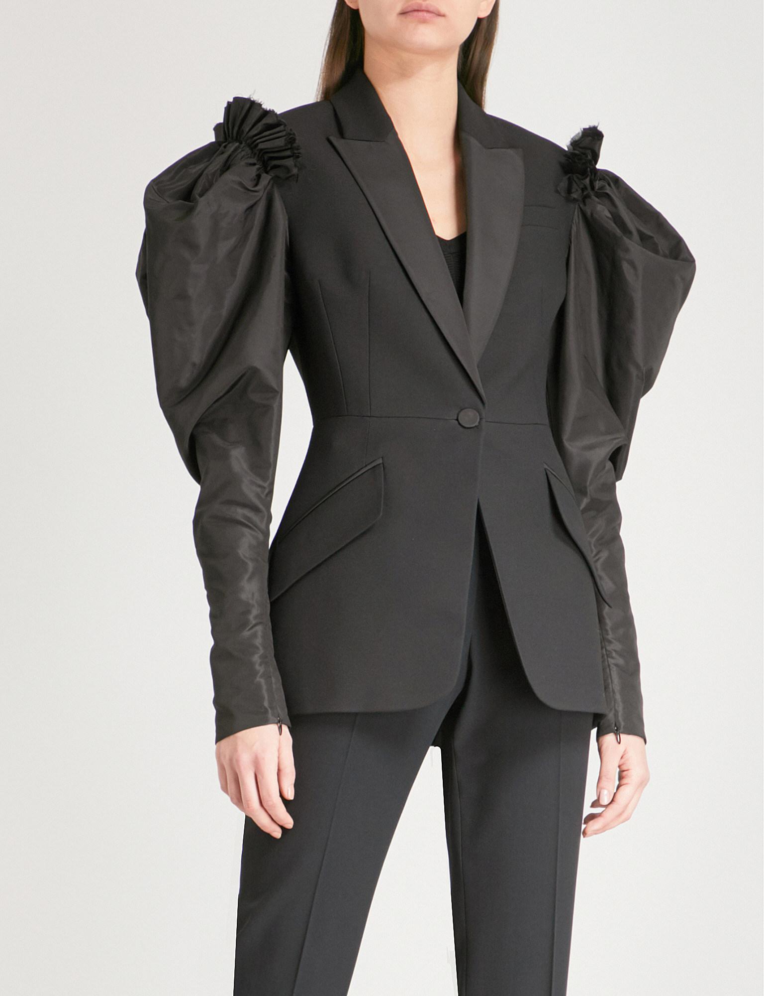 Alexander McQueen Puff-sleeve Wool-blend Jacket in Black | Lyst ...