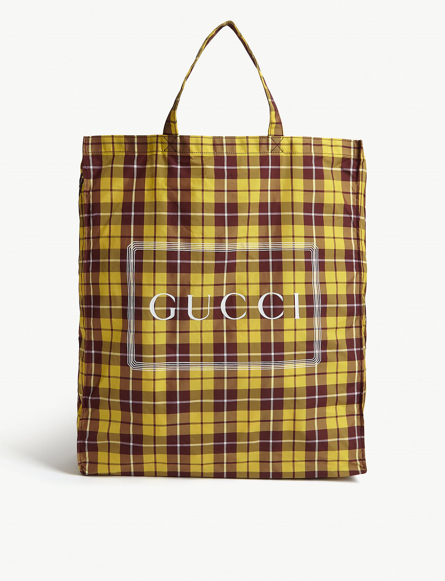 Gucci Cabas Check Print Logo Tote Bag in Yellow for Men | Lyst