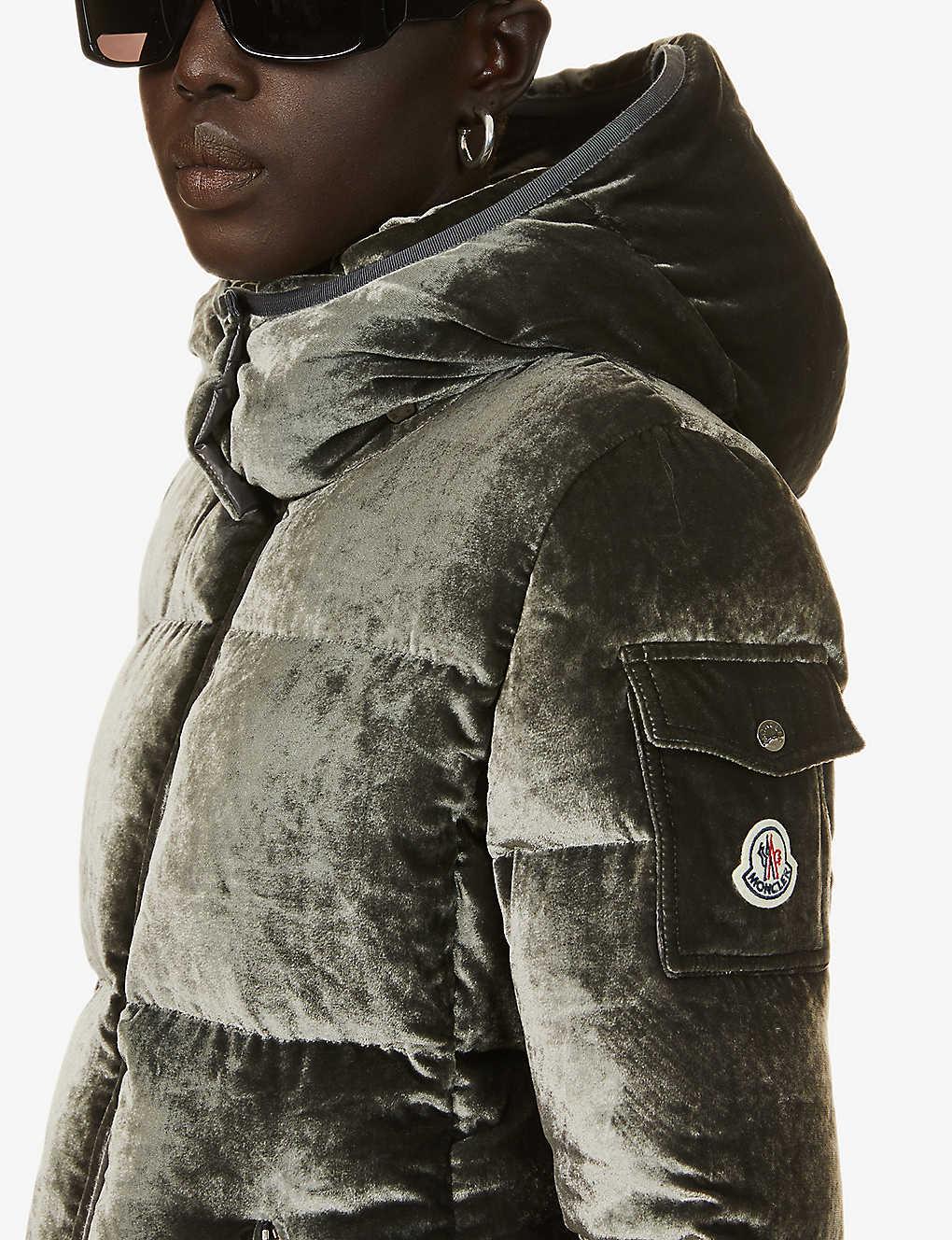Moncler Fourmi Hooded Velvet-down Jacket in Gray | Lyst