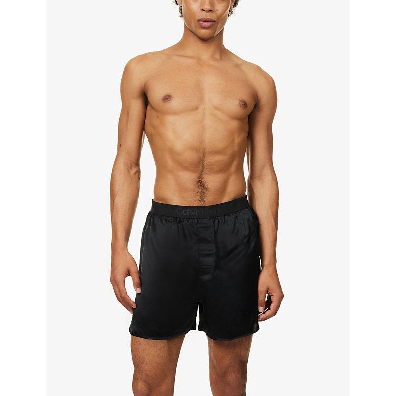 Calvin Klein Branded waistband Mid rise Silk Boxers in Black for