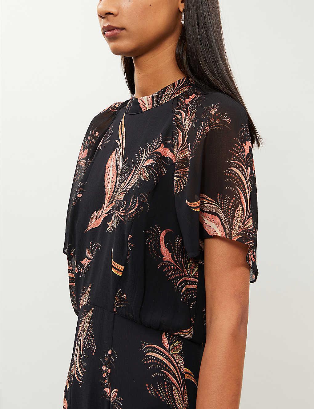 Whistles Synthetic Rose Paisley Leaf Dress in Black Lyst