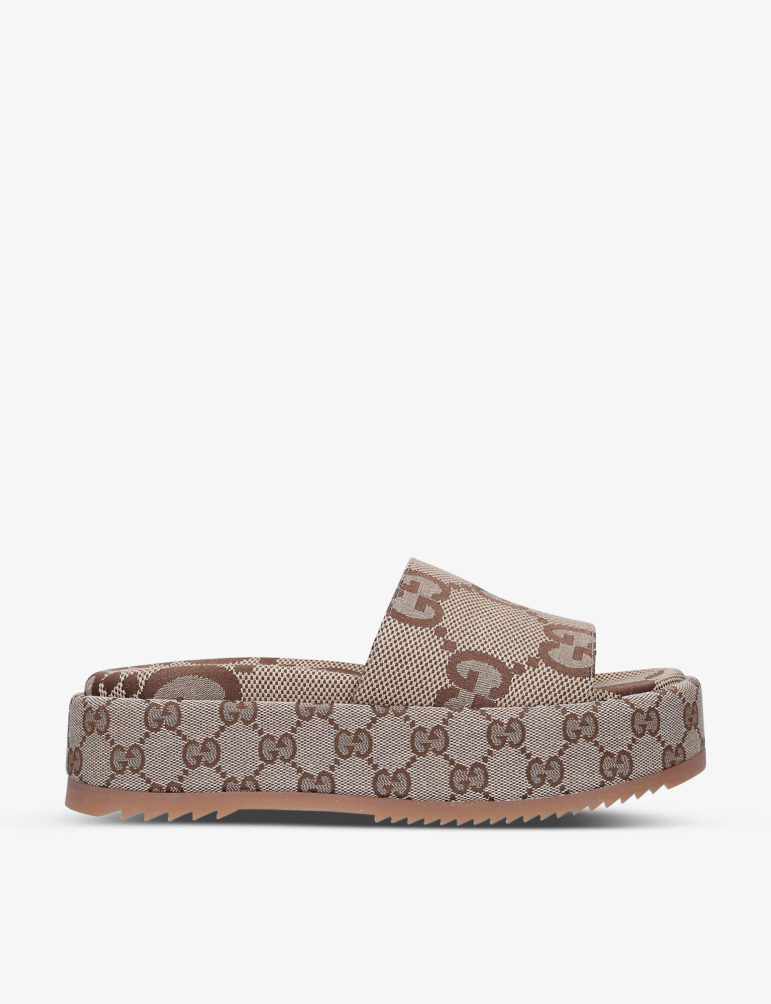Gucci Angelina GG-print Canvas Slides in Camel (Natural) | Lyst Canada