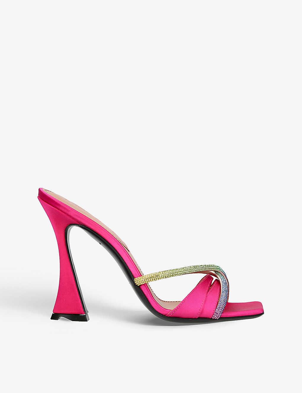 D'Accori Lust Crystal-embellished Satin Heeled Mules in Pink | Lyst