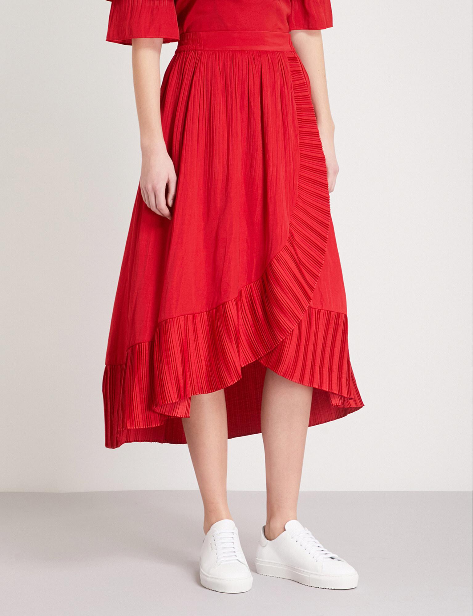 Maje Jonette Satin Skirt in Red - Lyst