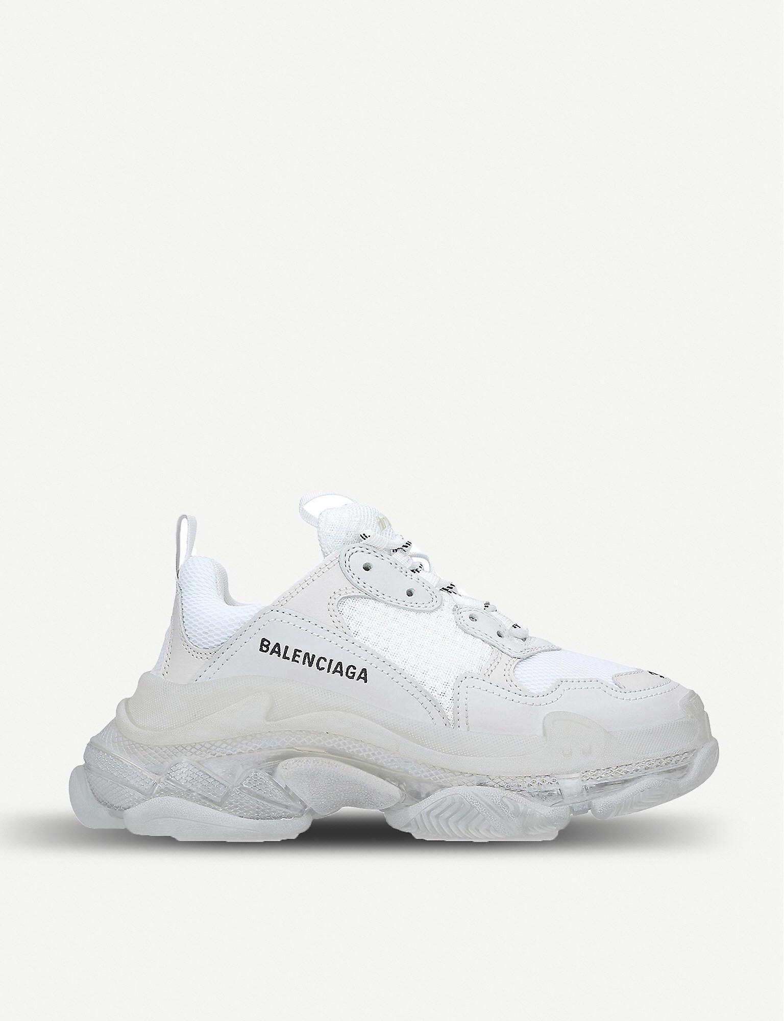 Balenciaga Triple S Clear Sole Leather And Mesh Trainers in White - Lyst
