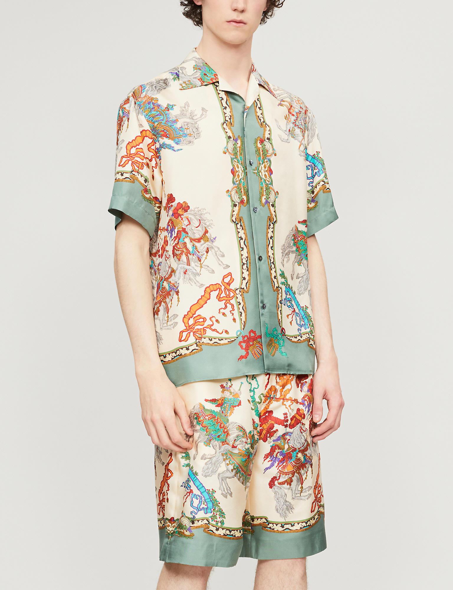 Gucci Graphic-print Oversized Silk Shirt in Ivory (White) for Men | Lyst UK