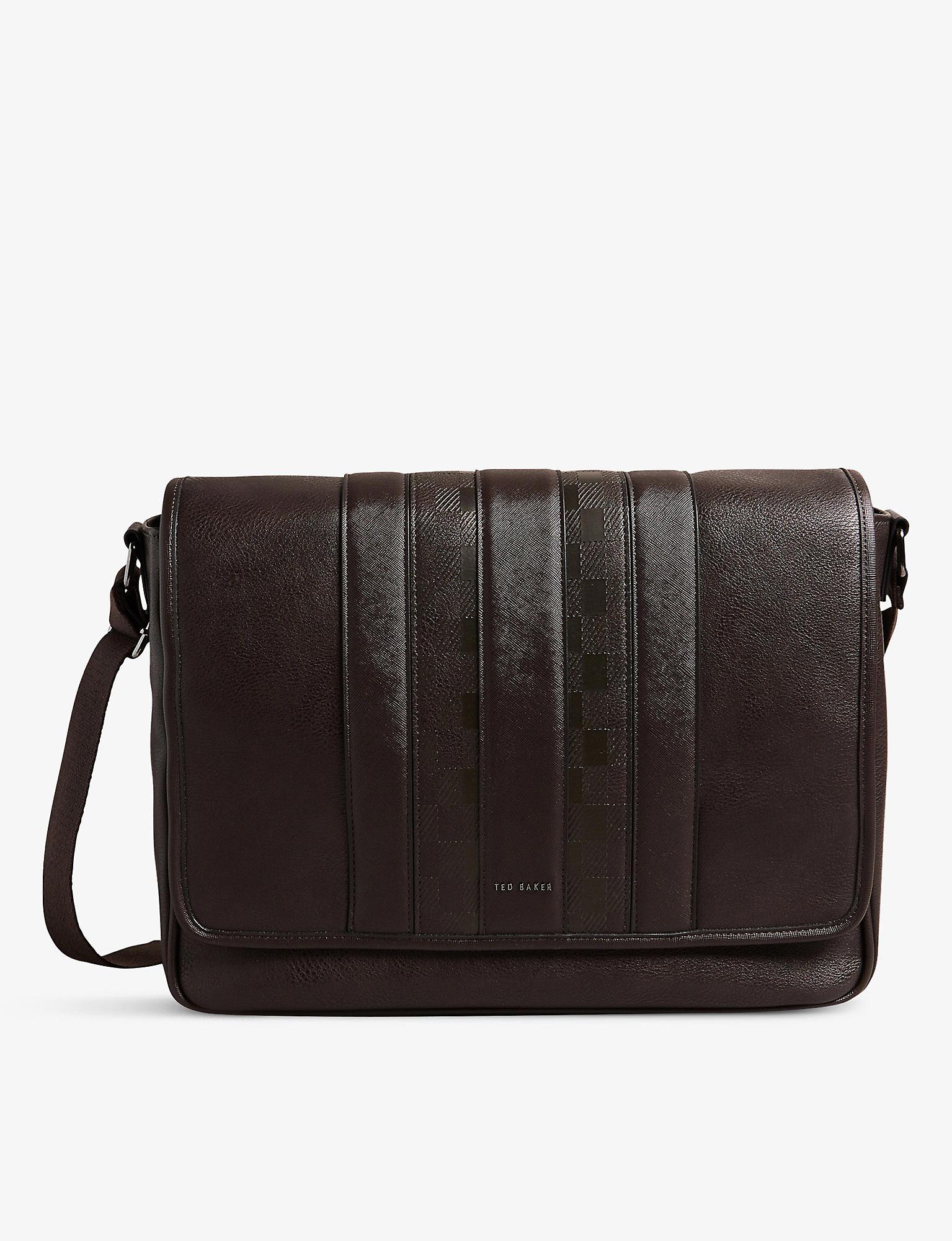 Ted Baker Wayvon Checked Faux-leather Messenger Bag in Black for Men | Lyst