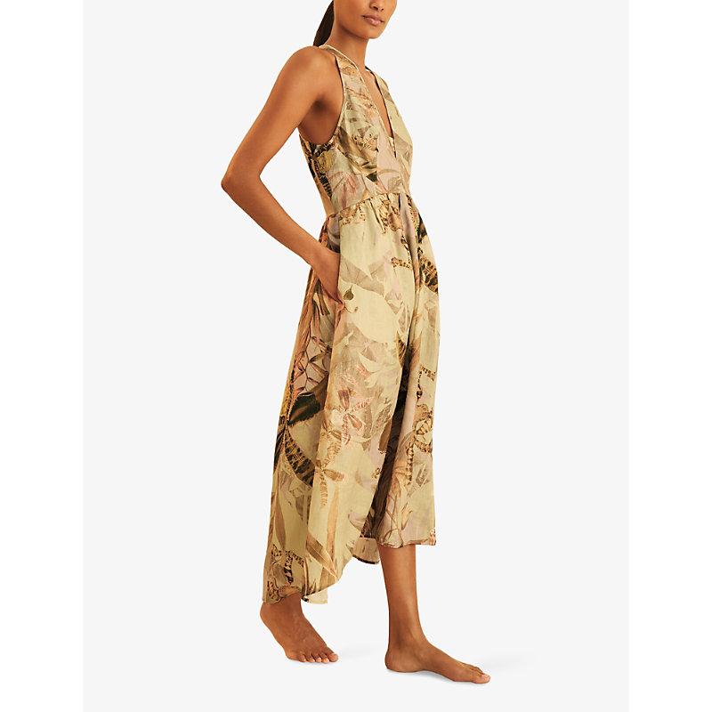 Reiss Nybg Anna Floral-Print Linen Midi Dress in Natural | Lyst