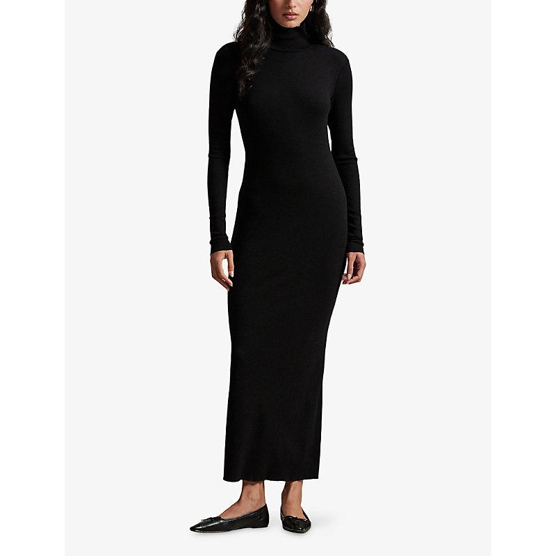 Polo Ralph Lauren Ribbed High-Neck Stretch-Knit Maxi Dress in Black | Lyst