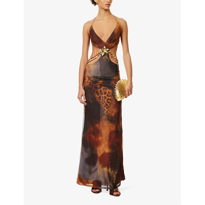 Jaded London Vida Open-At-Back Stretch-Woven Maxi Dress in Brown | Lyst
