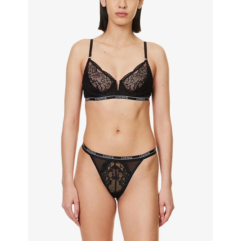 Lounge Underwear Blossom High-rise Stretch-lace Thong in Black