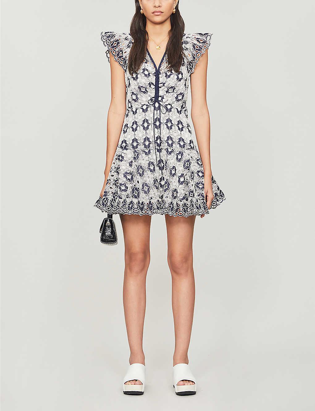 Sandro Floral print Cotton blend Mini Dress in Blue Lyst