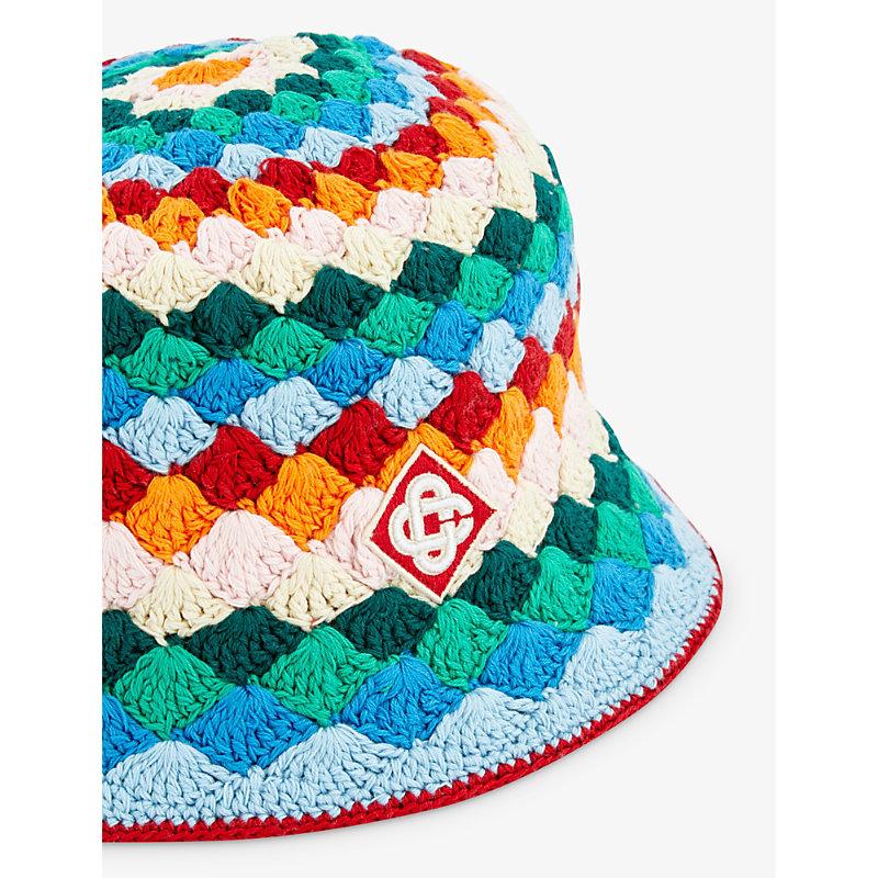 CASABLANCA Shell-striped Cotton-crochet Bucket Hat in White