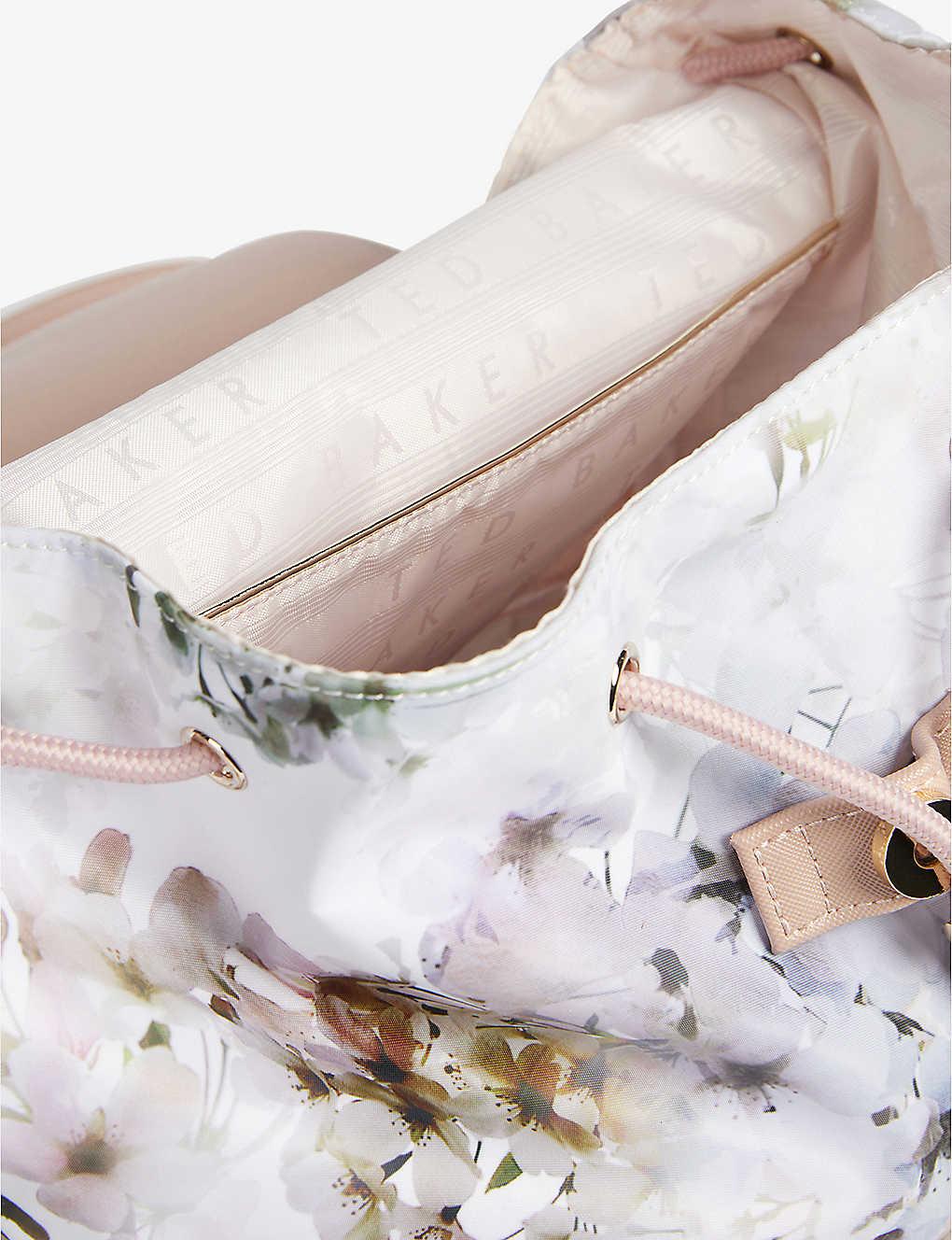 Ted Baker Sukkii Vanilla print Woven Drawstring Backpack in White