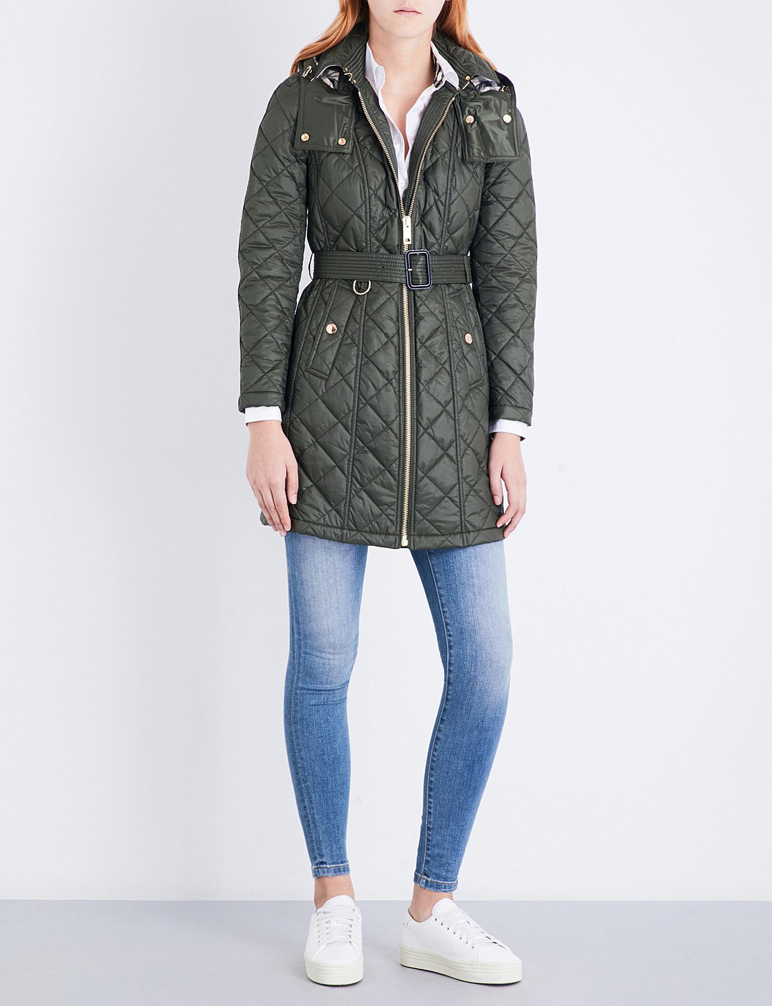 Burberry Ladies Military Khaki Checked Modern Baughton Diamond-quilted  Shell Parka Coat in Natural - Lyst