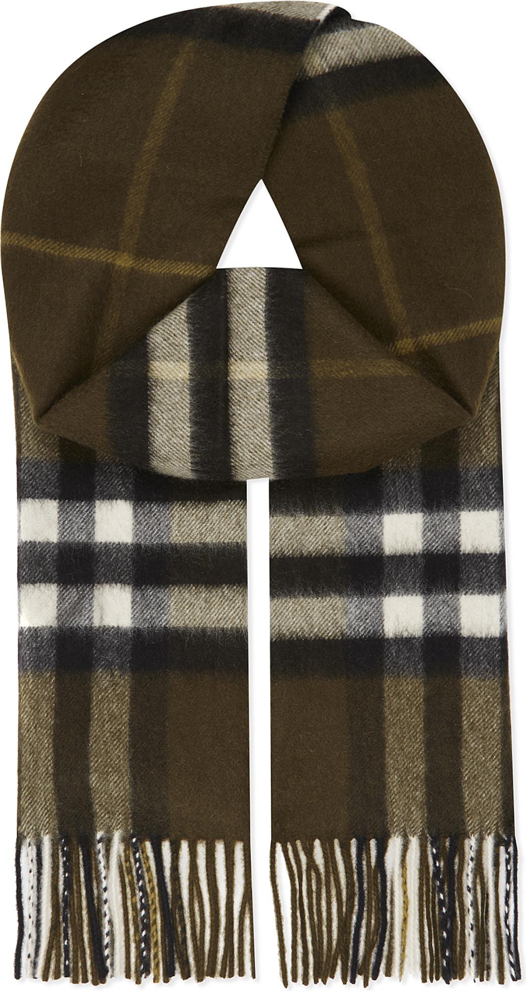 Lyst Burberry Lightweight Check Wool And Silk Scarf Olive Green in Green