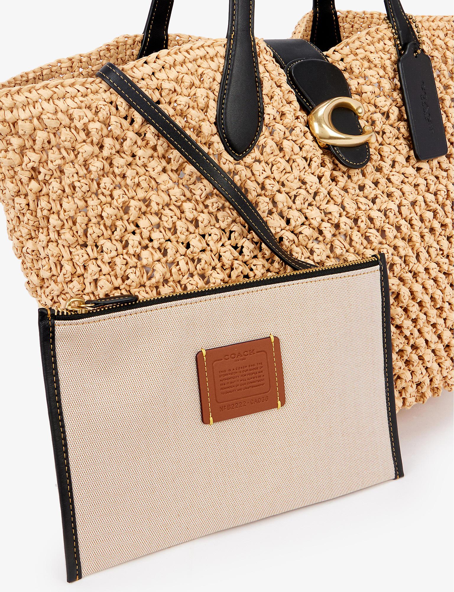 COACH Popcorn-textured Straw And Leather Tote Bag in Natural | Lyst