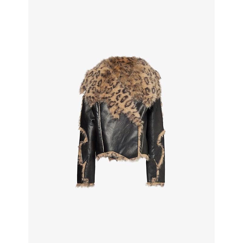 Jaded London Seone Faux-Fur-Trims Regular-Fit Faux-Leather