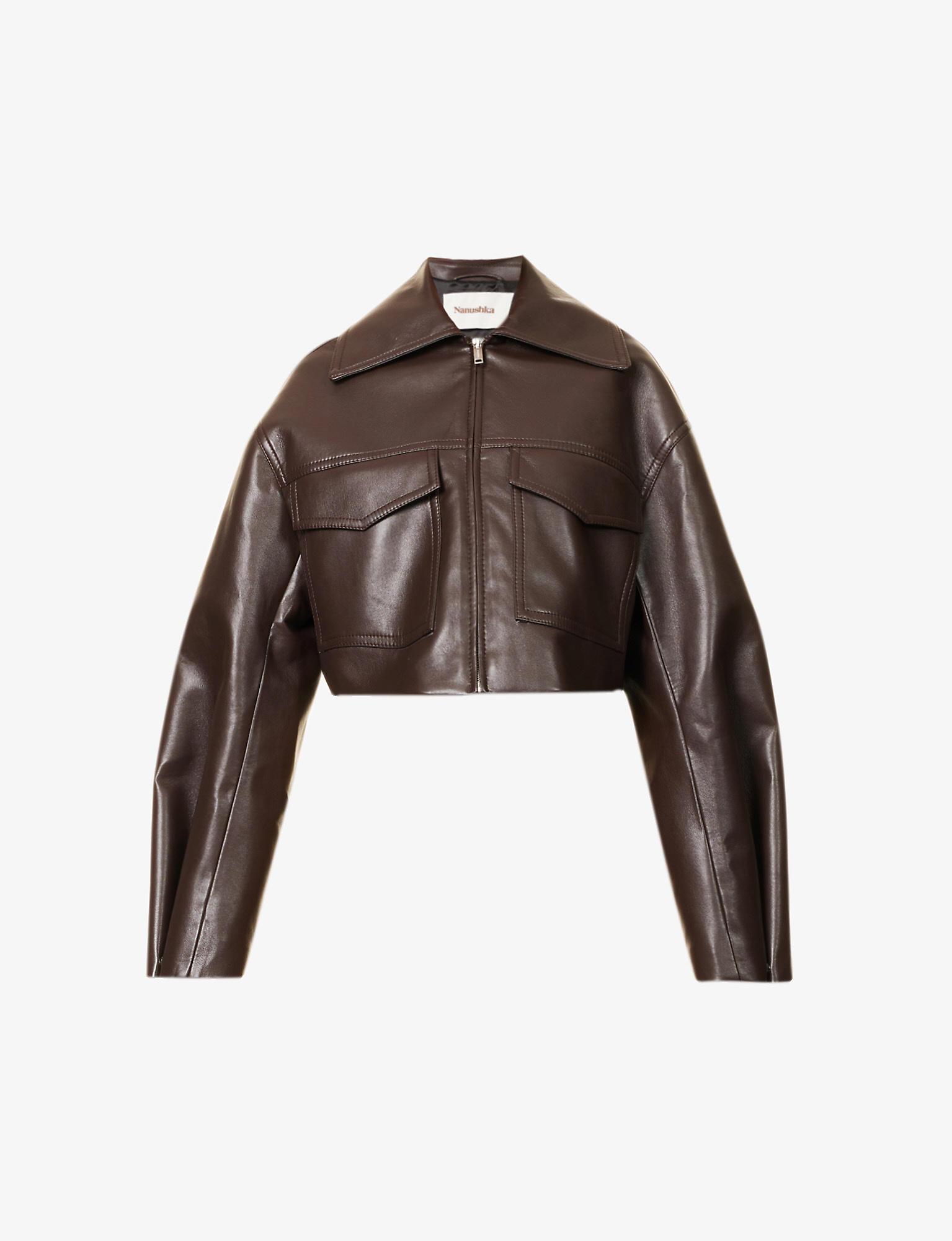Nanushka Sapir Boxy-fit Cropped Leather Jacket in Brown | Lyst