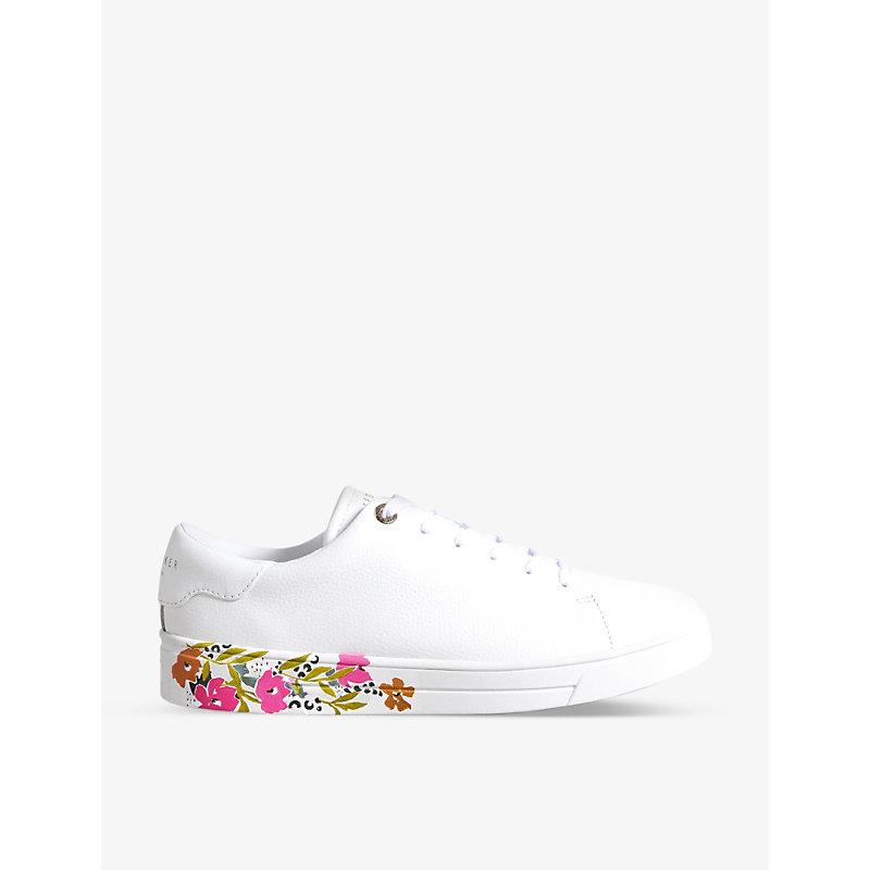 Ted Baker Sheliie Floral-print Leather-blend Low-top Trainers in White |  Lyst