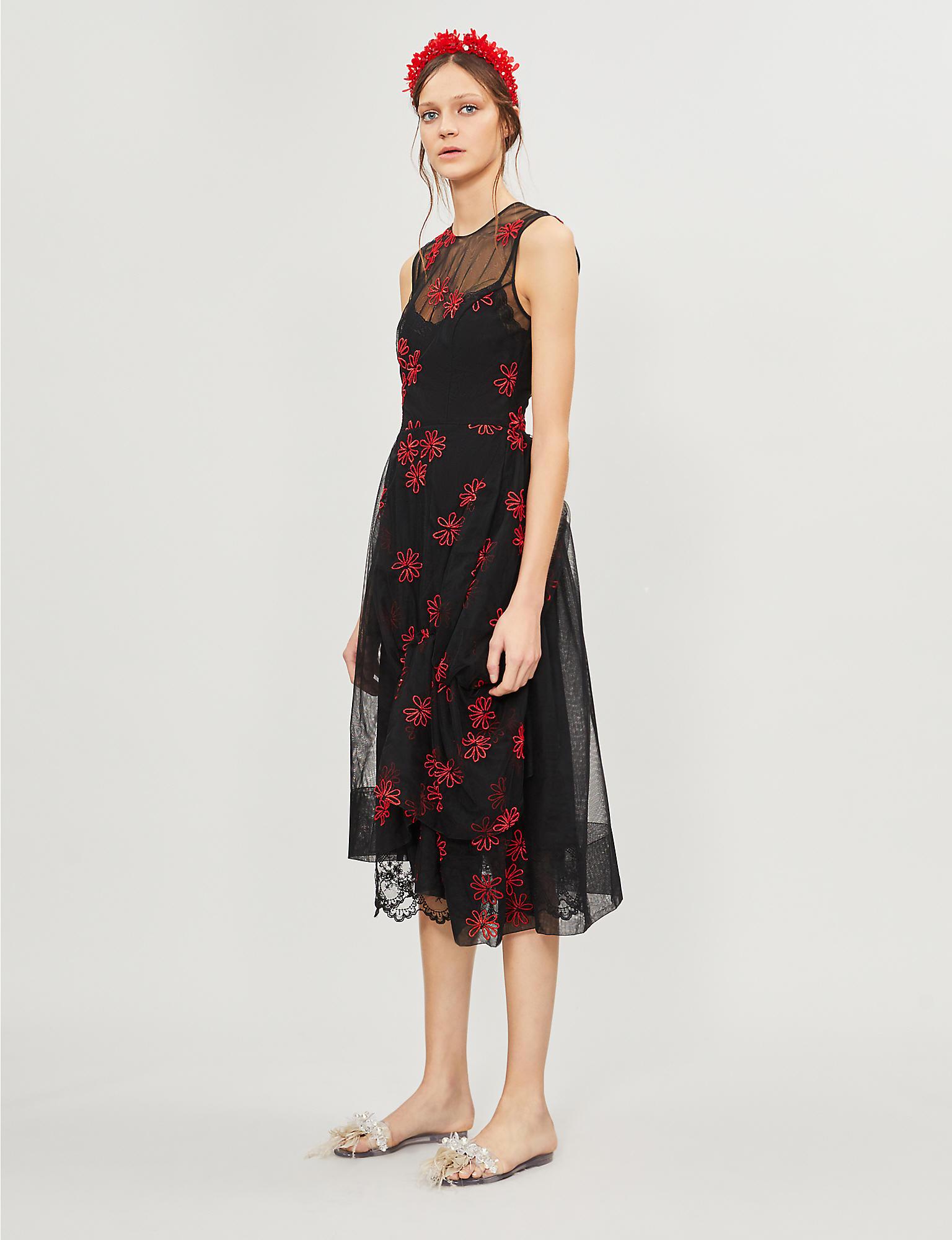 Simone Rocha Floral-embroidered Tulle Dress in Black | Lyst