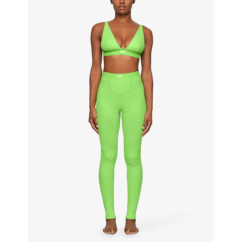 Skims Ribbed High-rise Stretch-cotton leggings in Green