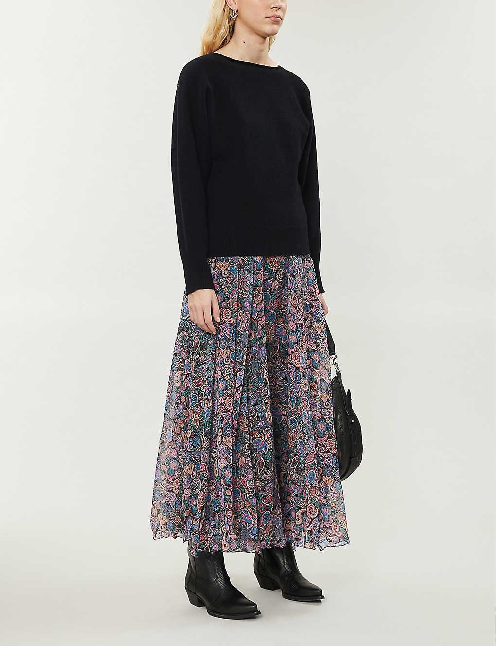 Zadig & Voltaire Leather Joyo Paisley-print Maxi Skirt in Black - Lyst