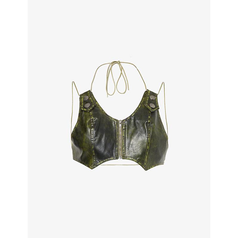 Jaded London Zip-front Cropped Faux-leather Top in Green